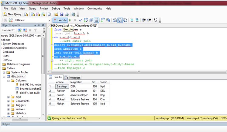 Output Left outer join